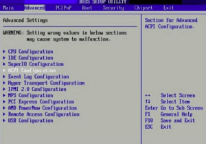 capture d'écran bios