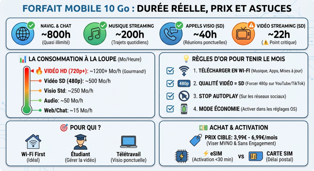 infographie : Forfait 10 Go : quelle durée d’utilisation