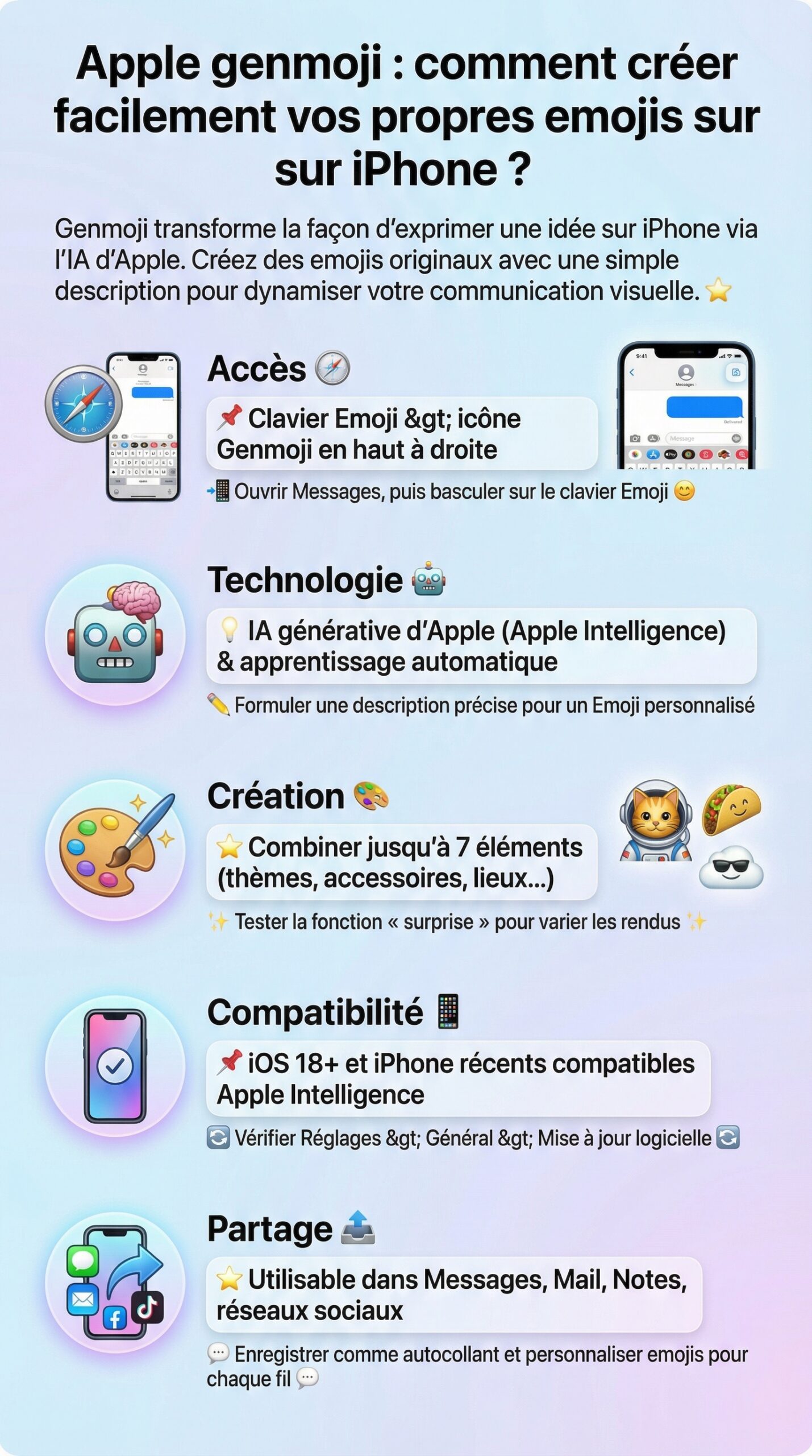 Infographie récapitulative : Apple genmoji : comment créer facilement vos propres emojis sur iPhone ?