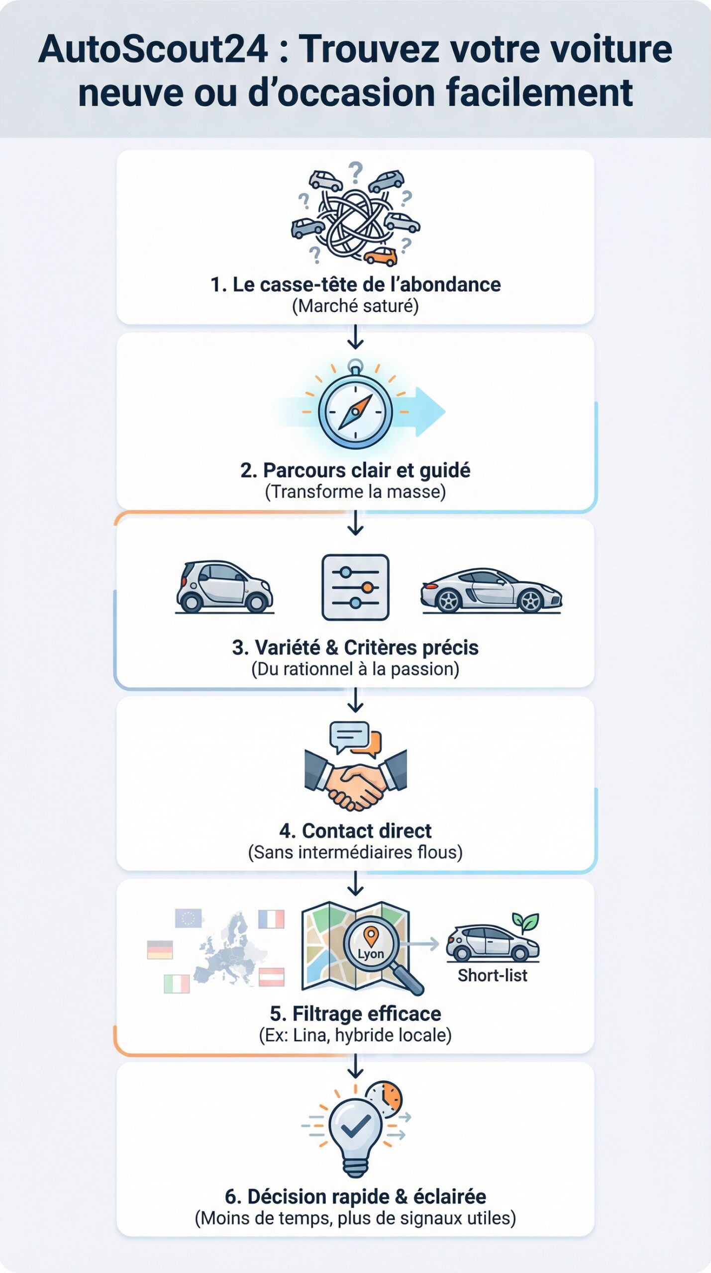 Infographie récapitulative : Autoscout24 : trouvez votre voiture neuve ou d&rsquo;occasion facilement