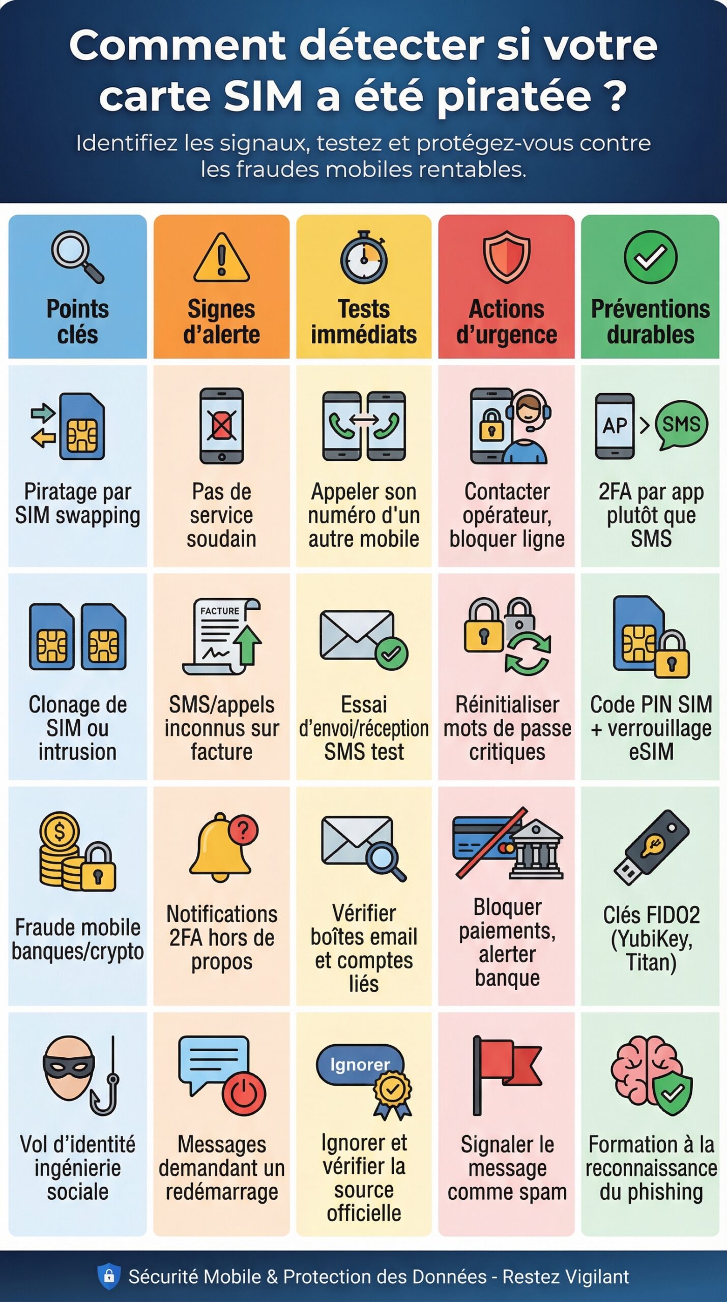 Infographie récapitulative : Comment détecter si votre carte SIM a été piratée ?