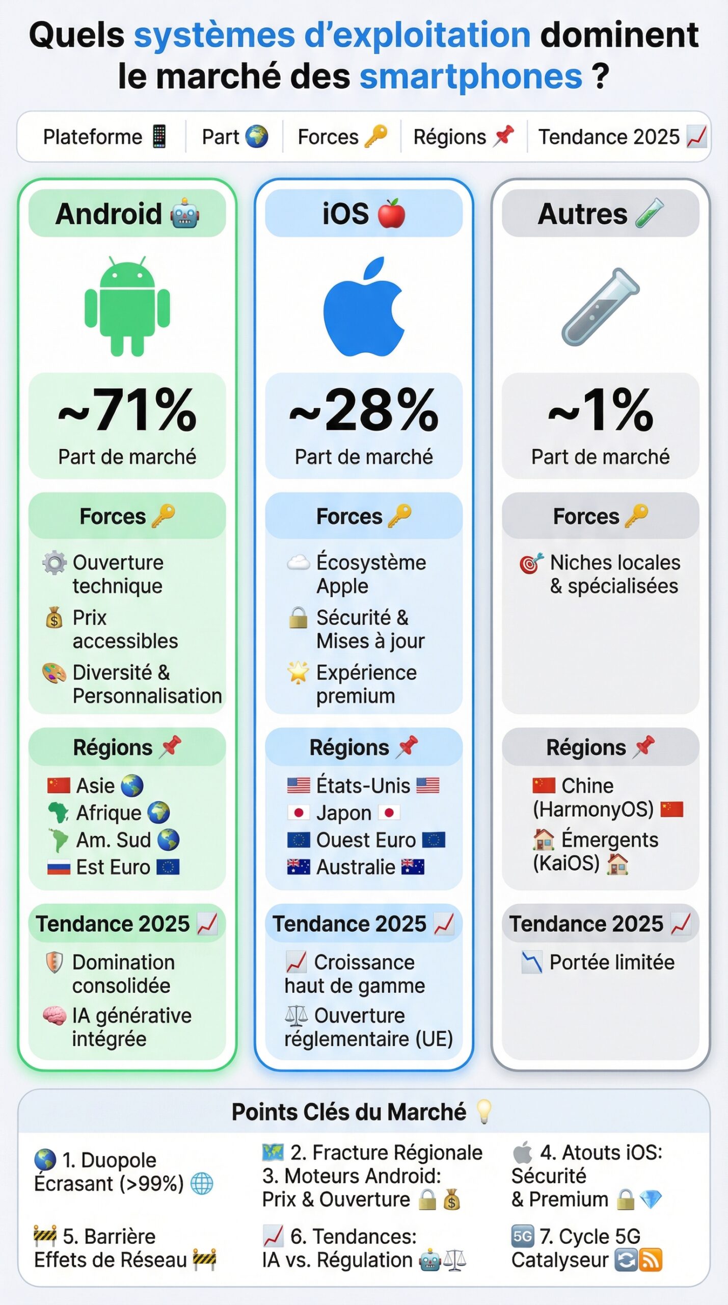 Infographie récapitulative : Quels systèmes d&rsquo;exploitation dominent le marché des smartphones ?