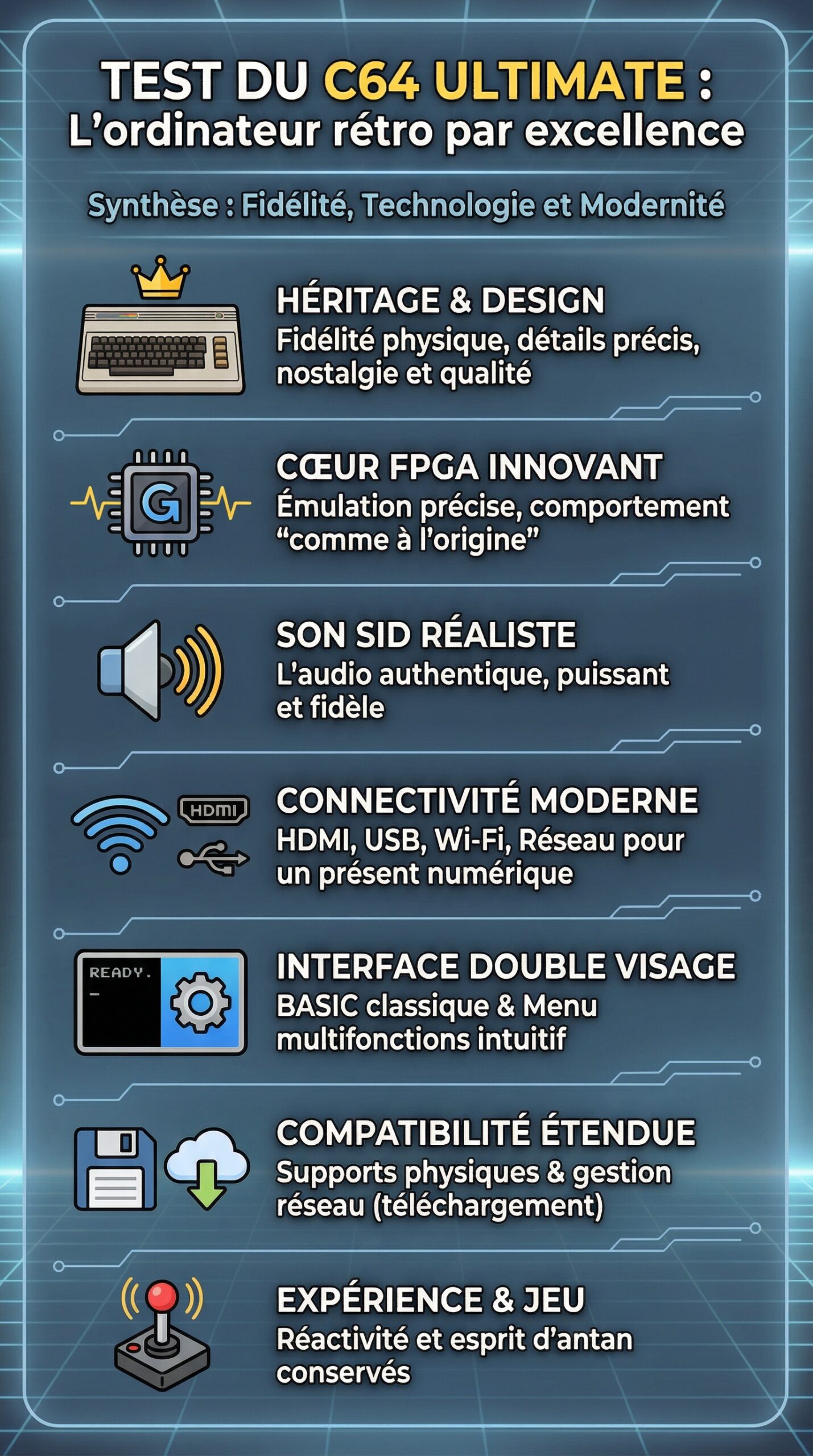 Infographie récapitulative : Test complet du commodore 64 ultimate : l&rsquo;ordinateur rétro par excellence