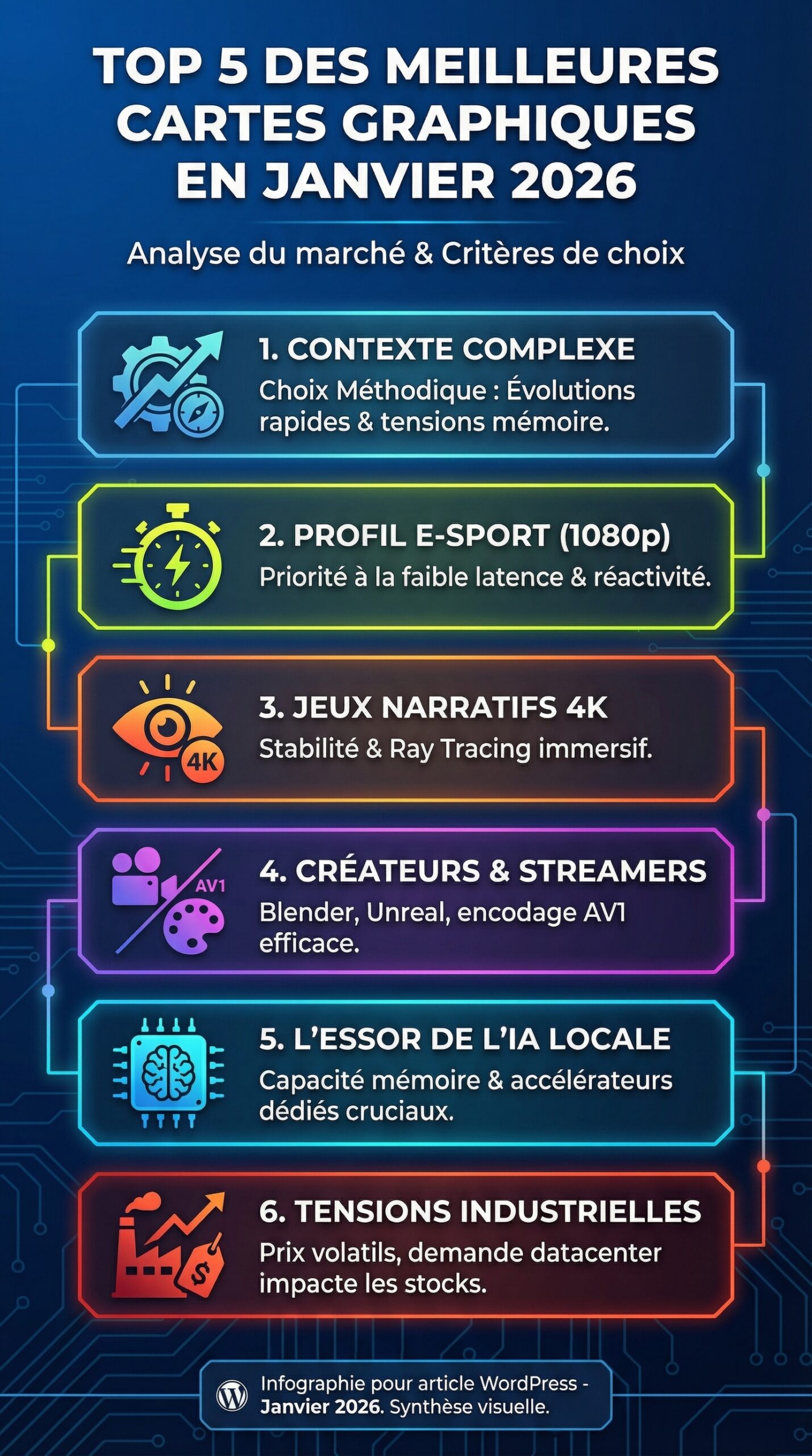 Infographie récapitulative : Top 5 des meilleures cartes graphiques en janvier 2026