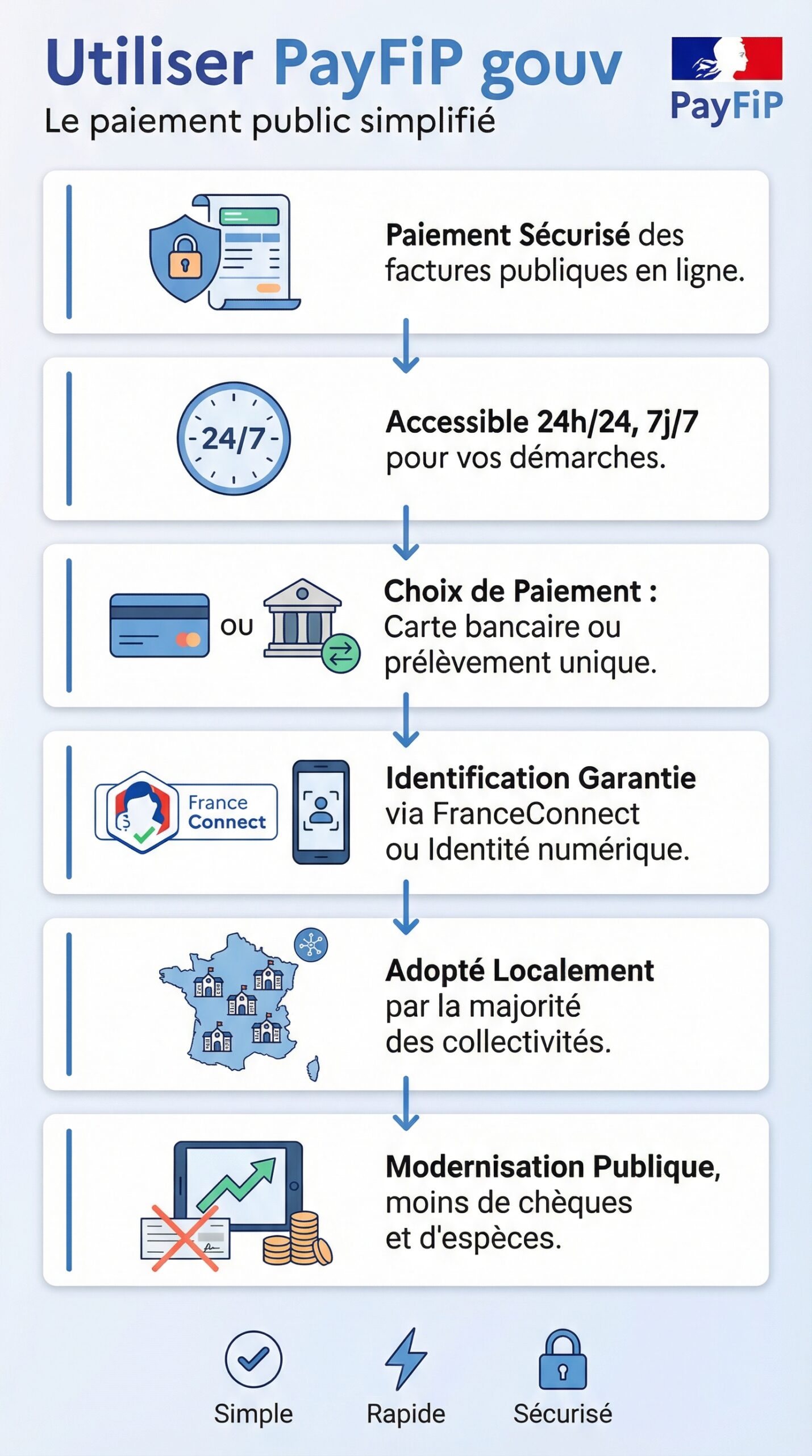 Infographie récapitulative : Utiliser PayFiP gouv
