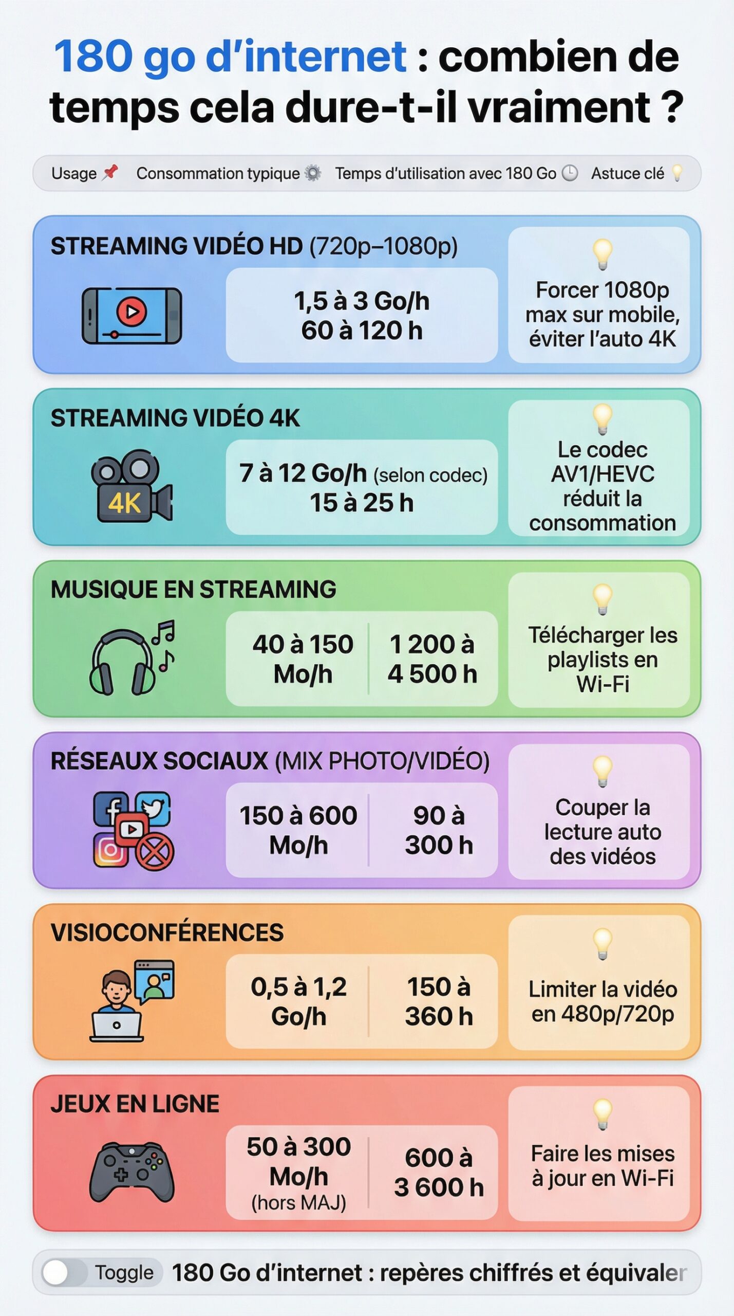 Infographie récapitulative : 180 go d’internet : combien de temps cela dure-t-il vraiment ?