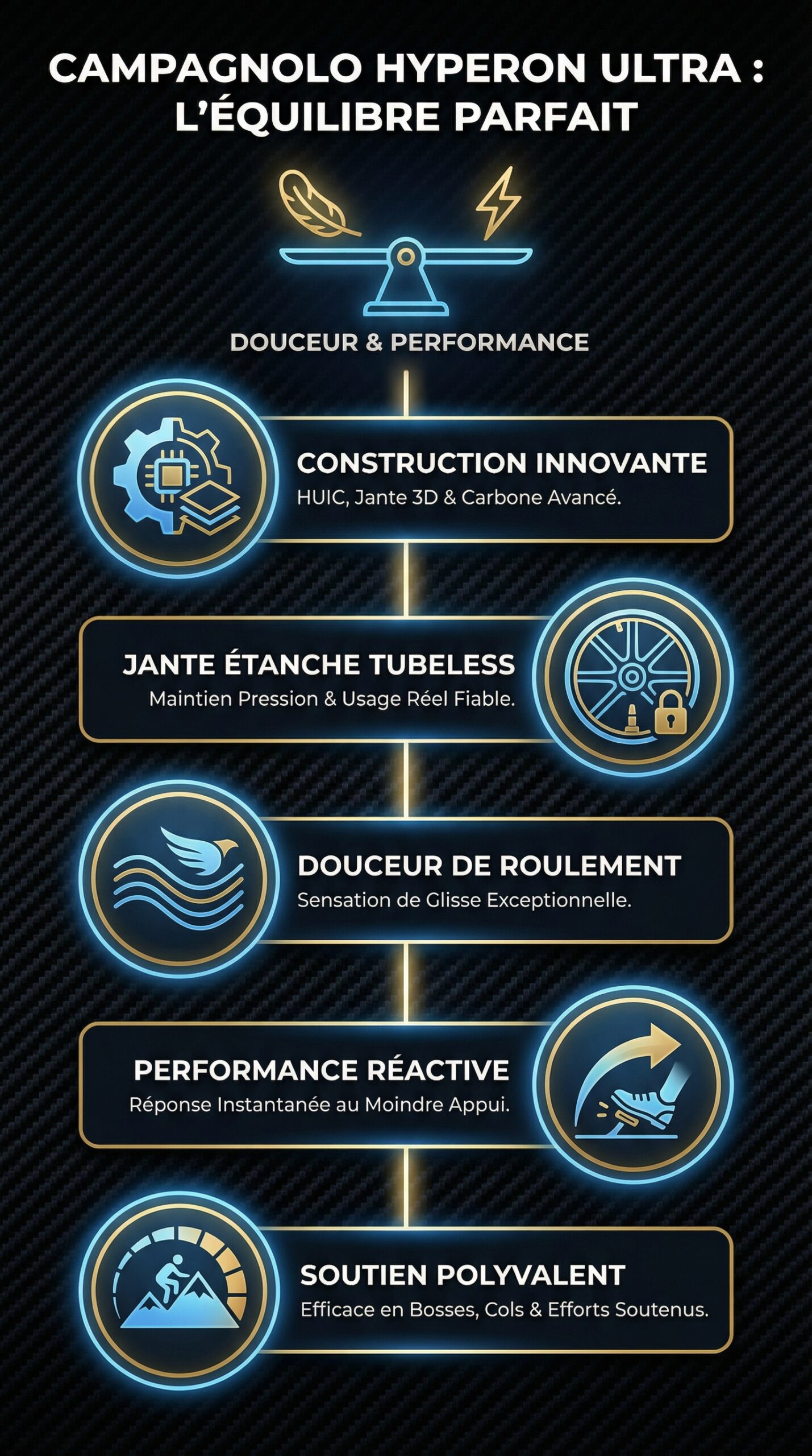 Infographie récapitulative : Campagnolo Hyperon Ultra : le parfait équilibre entre douceur et performance sportive