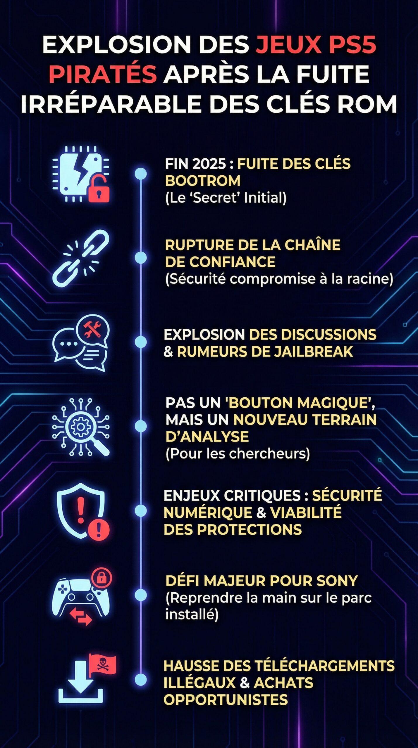 Infographie récapitulative : Explosion des Jeux PS5 Piratés Après la Fuite Irréparable des Clés ROM