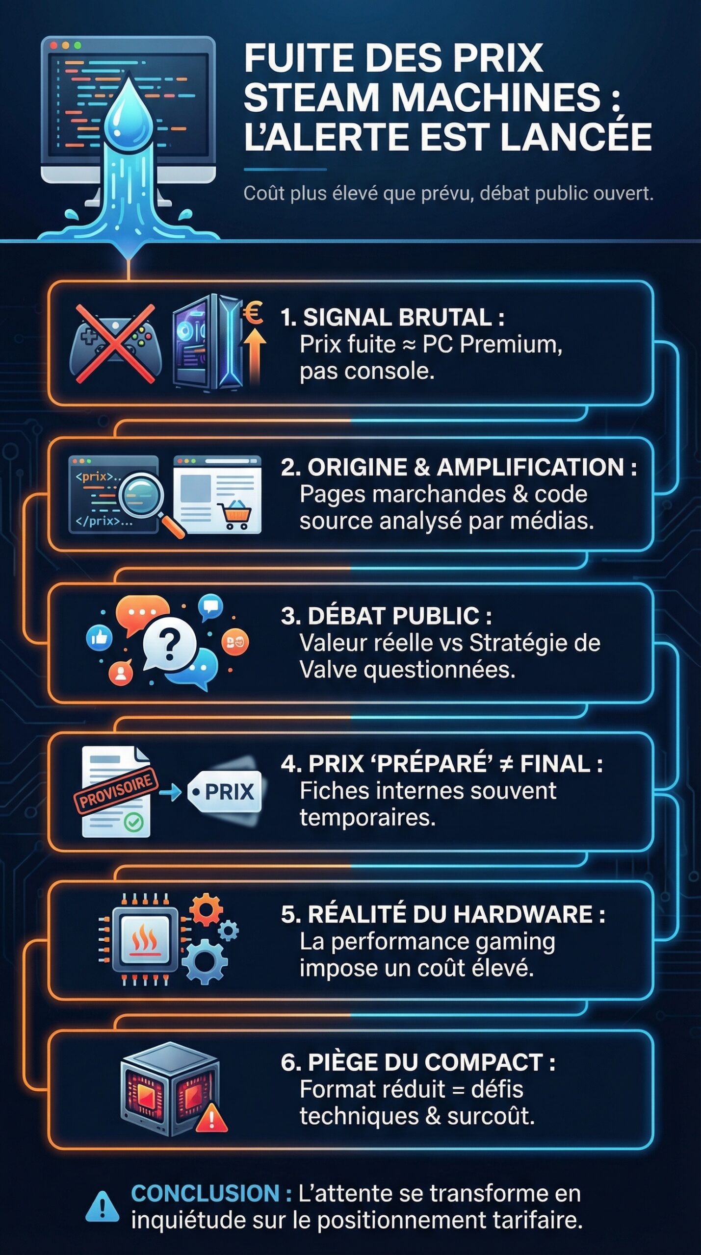 Infographie récapitulative : Fuite des prix des Steam Machines en ligne : elles coûtent plus cher que prévu
