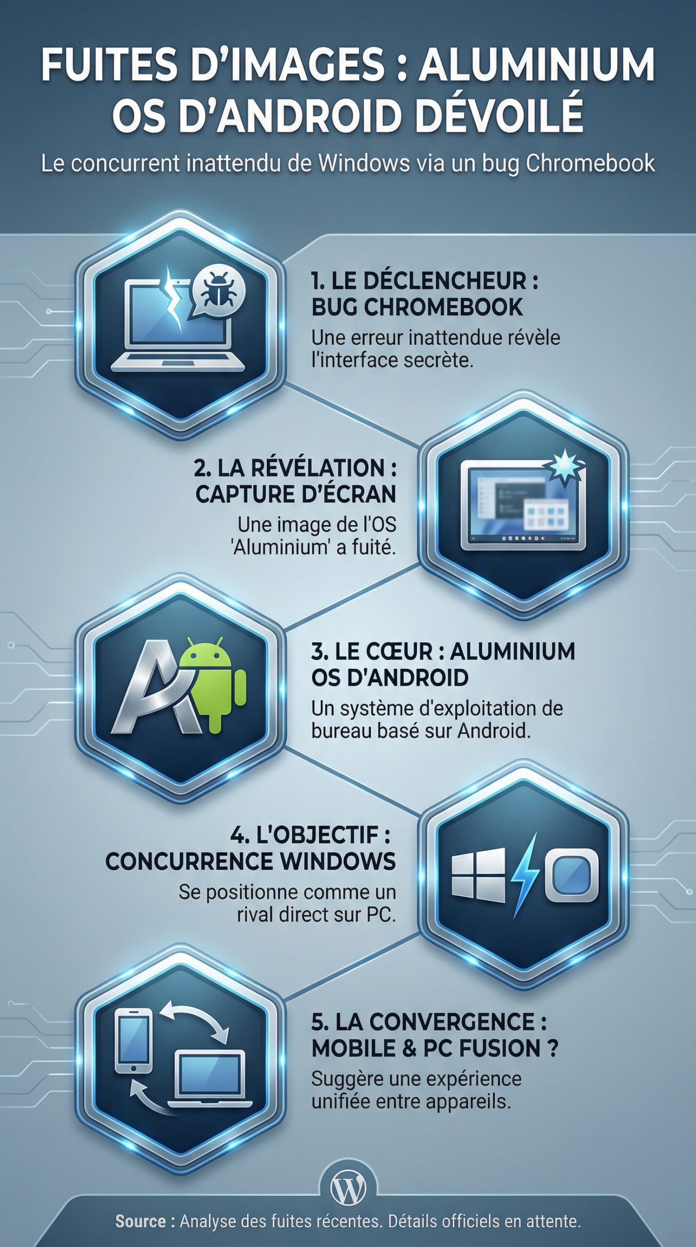 Infographie récapitulative : Fuites d’images : découvrez l’interface Aluminium OS d’Android, le nouveau concurrent de Windows, dévoilée dans une capture d’écran d’un bug sur Chromebook