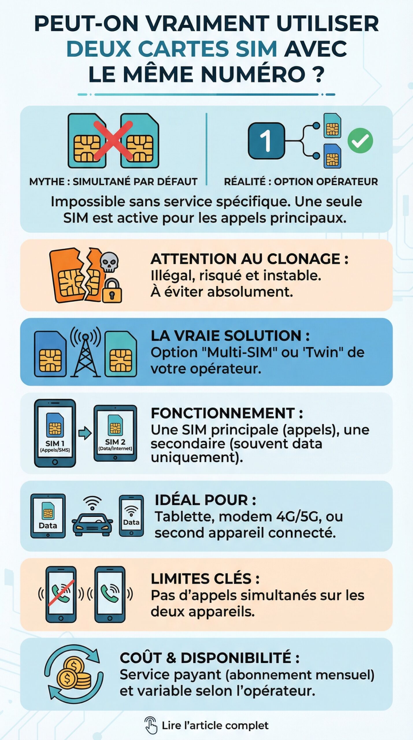 Infographie récapitulative : Peut-on vraiment utiliser deux cartes SIM avec le même numéro ?