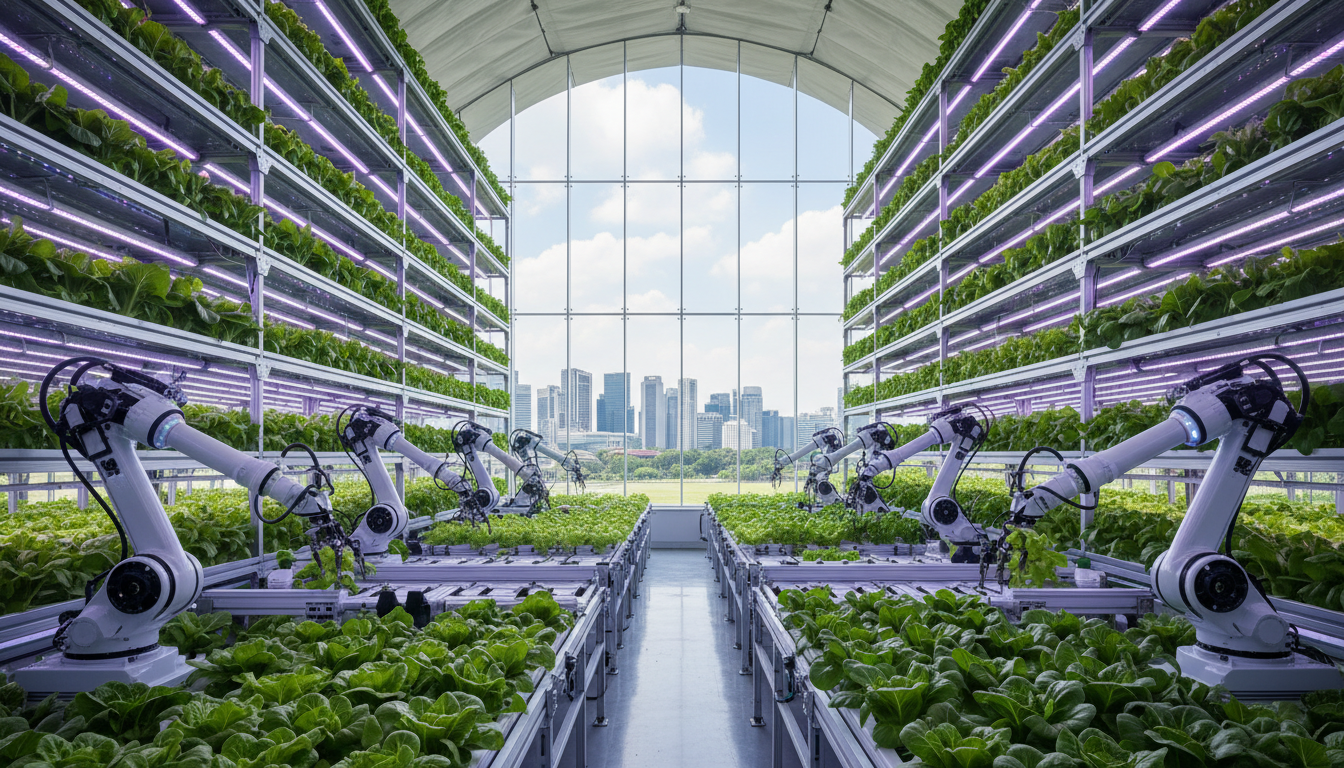 découvrez à singapour une ferme verticale géante où des robots innovants transforment la culture des légumes, alliant technologie et agriculture urbaine pour un avenir durable.