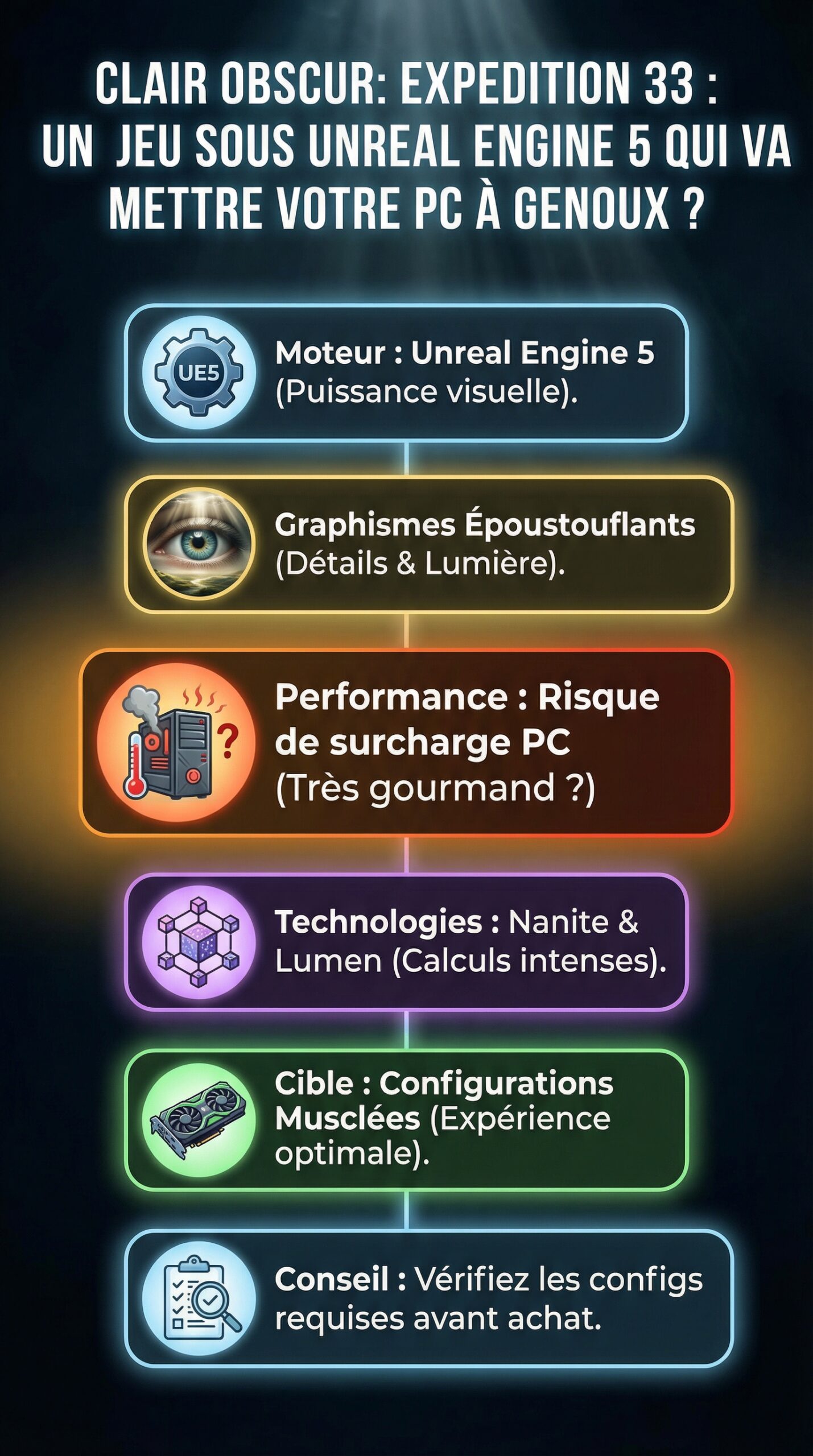 Infographie récapitulative : Clair Obscur: Expedition 33 : Un jeu sous Unreal Engine 5 qui va mettre votre PC à genoux ?