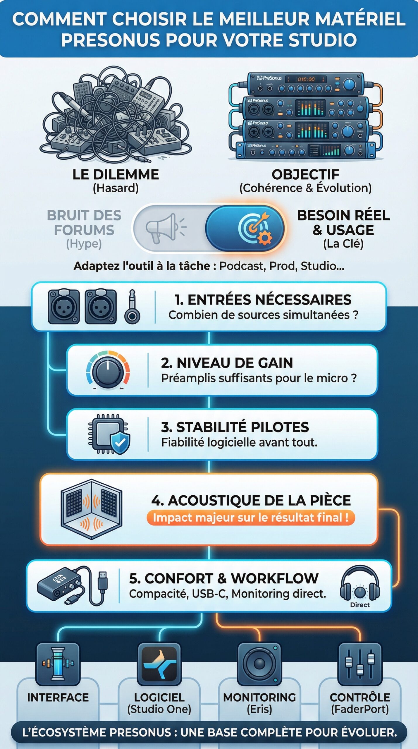 Infographie récapitulative : Comment choisir le meilleur matériel PreSonus pour votre studio