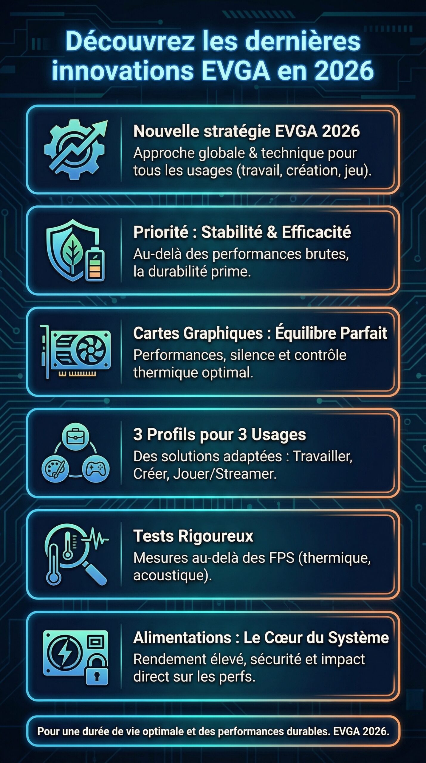 Infographie récapitulative : Découvrez les dernières innovations evga en 2026