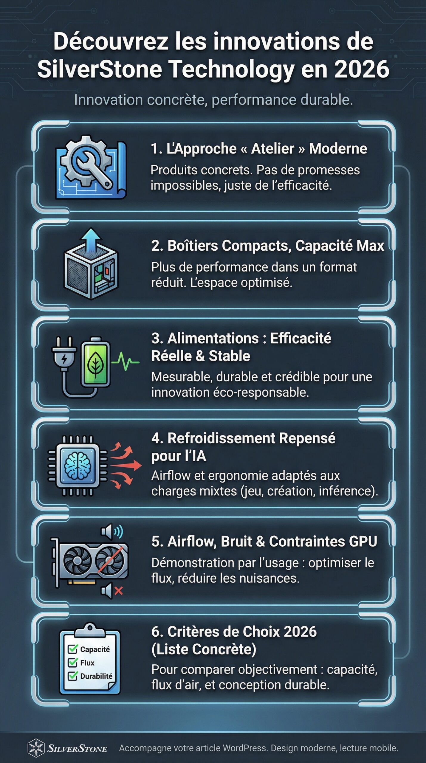 Infographie récapitulative : Découvrez les innovations de SilverStone Technology en 2026