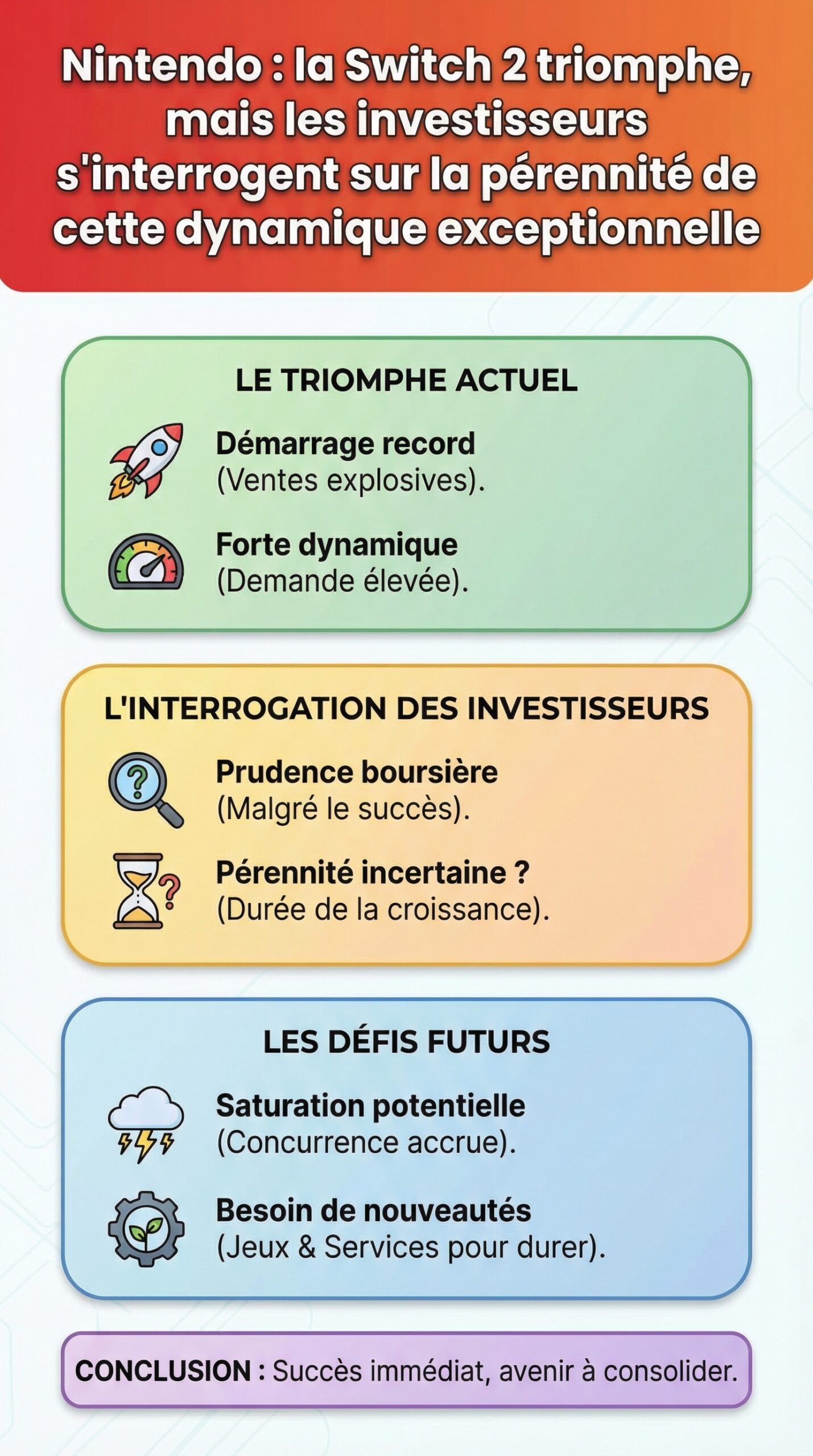 Infographie récapitulative : Nintendo : la Switch 2 triomphe, mais les investisseurs s&rsquo;interrogent sur la pérennité de cette dynamique exceptionnelle