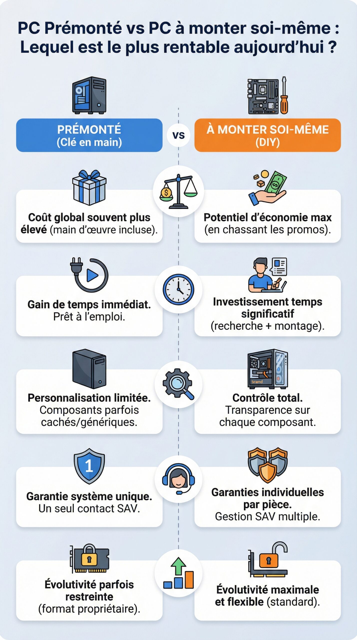 Infographie récapitulative : PC Prémonté vs PC à monter soi-même : Lequel est le plus rentable aujourd&rsquo;hui ?
