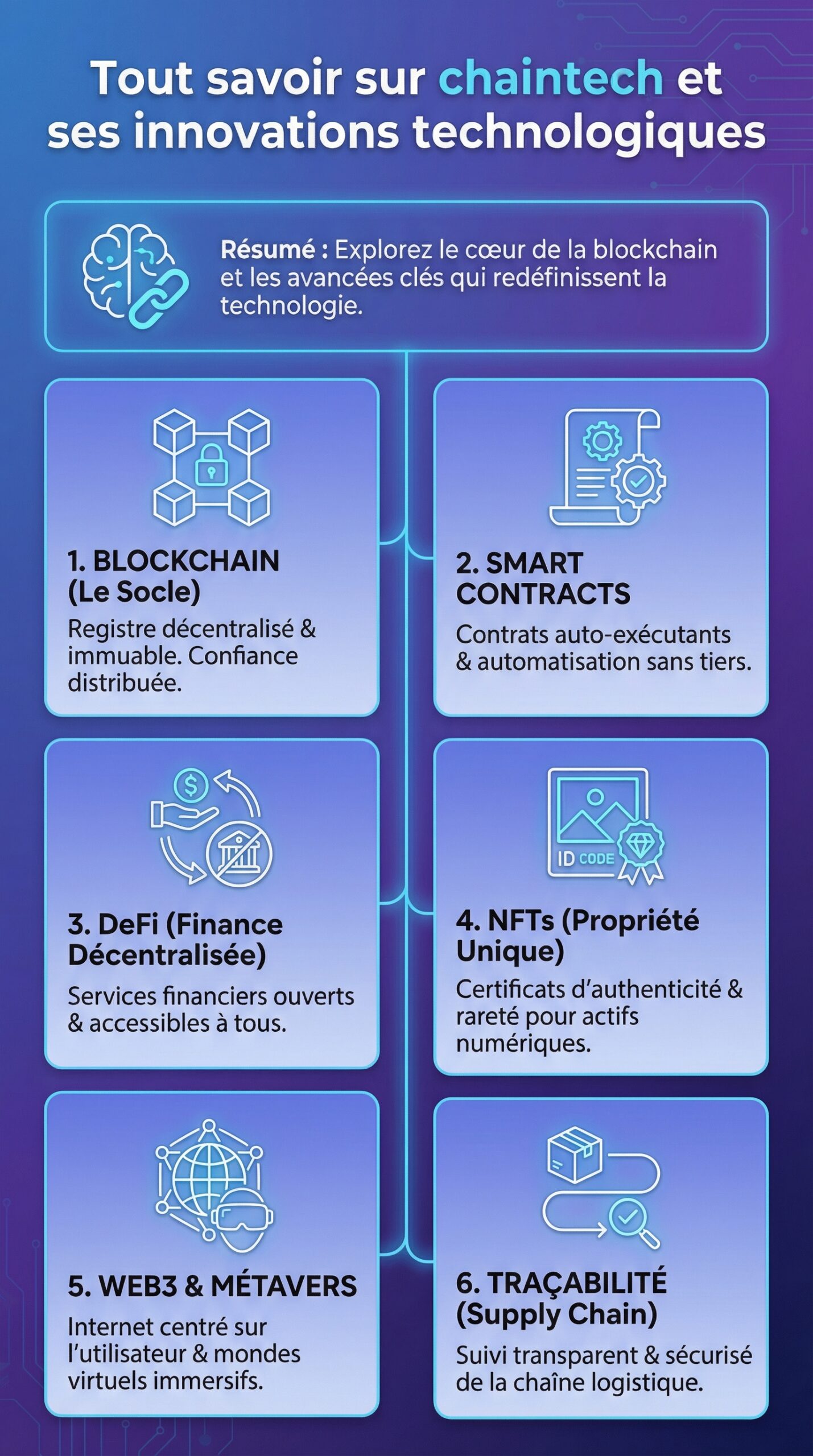 Infographie récapitulative : Tout savoir sur chaintech et ses innovations technologiques