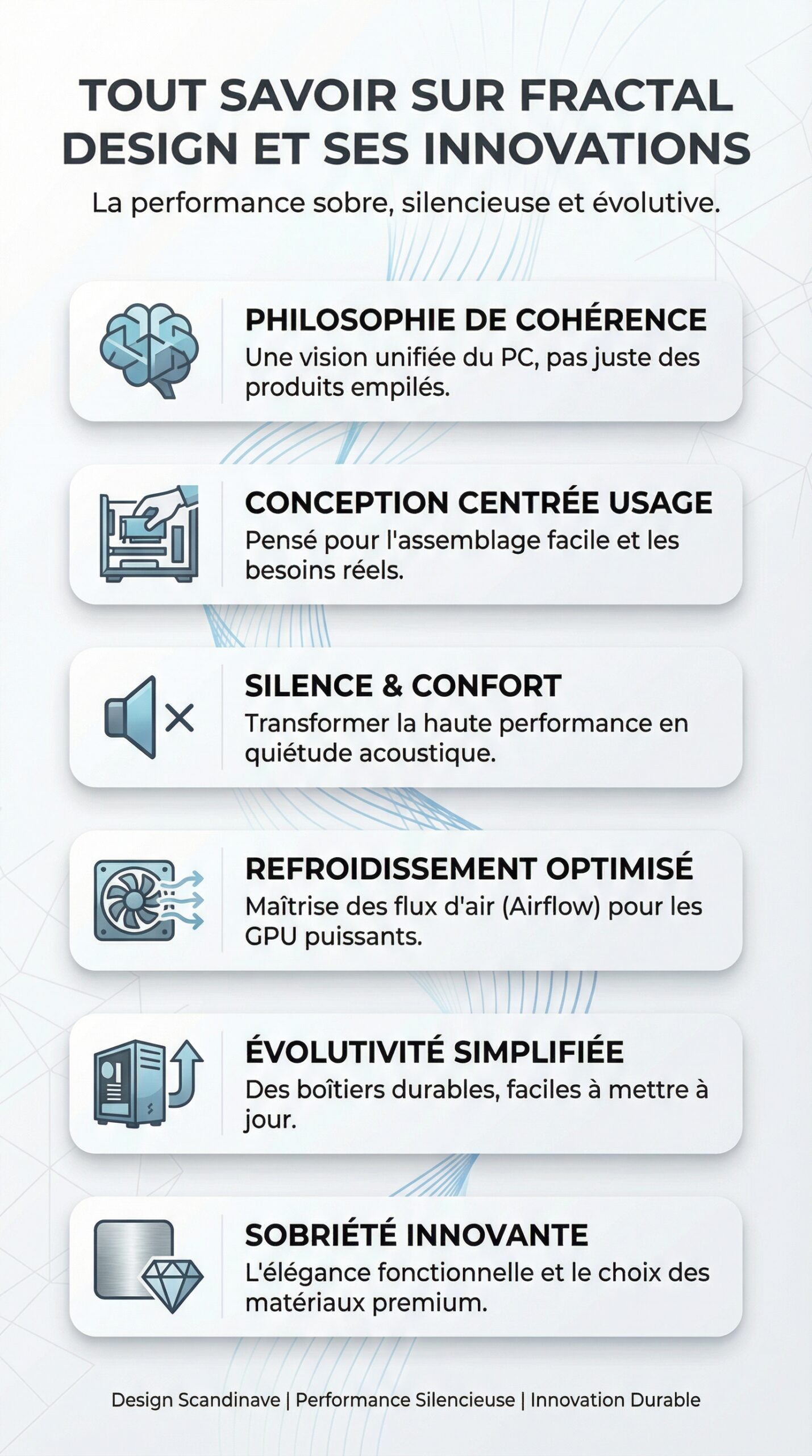 Infographie récapitulative : Tout savoir sur fractal design et ses innovations en matériel informatique