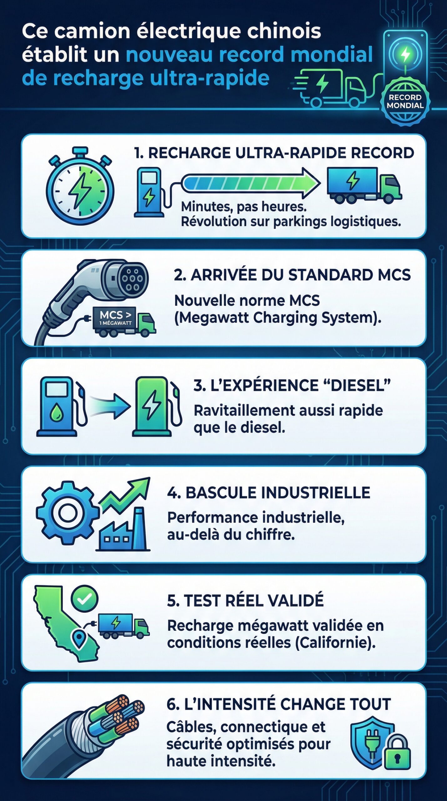 Infographie récapitulative : Ce camion électrique chinois établit un nouveau record mondial de recharge ultra-rapide