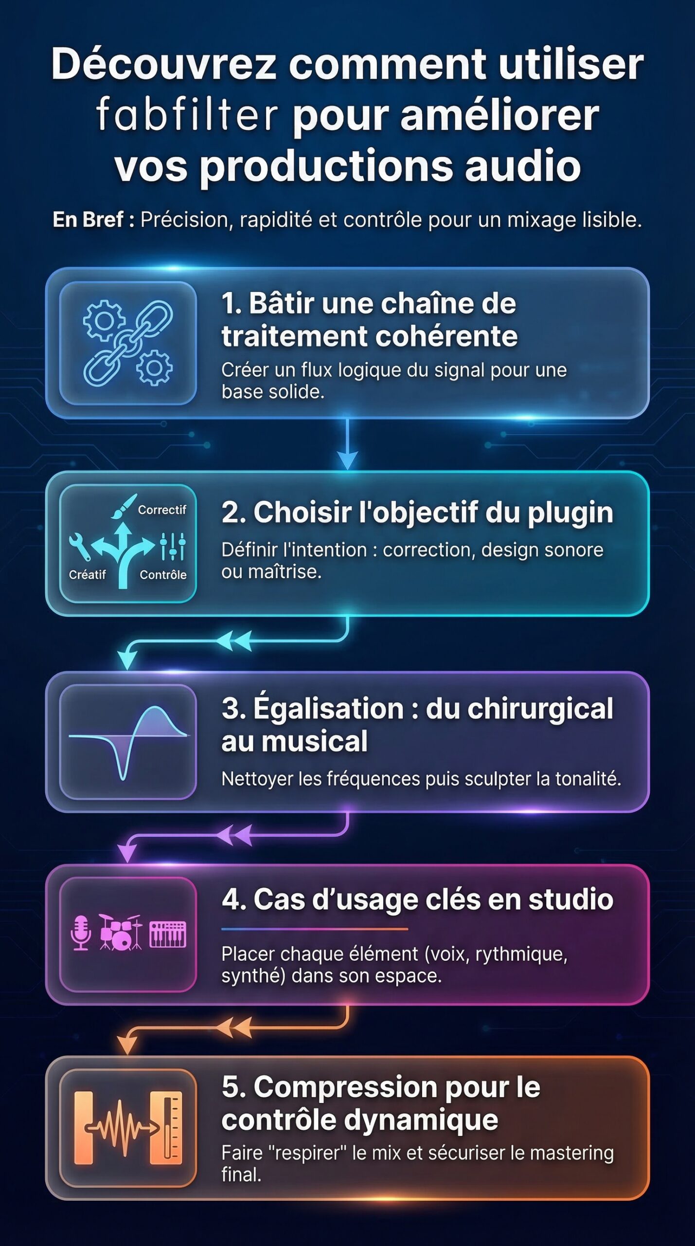 Infographie récapitulative : Découvrez comment utiliser fabfilter pour améliorer vos productions audio
