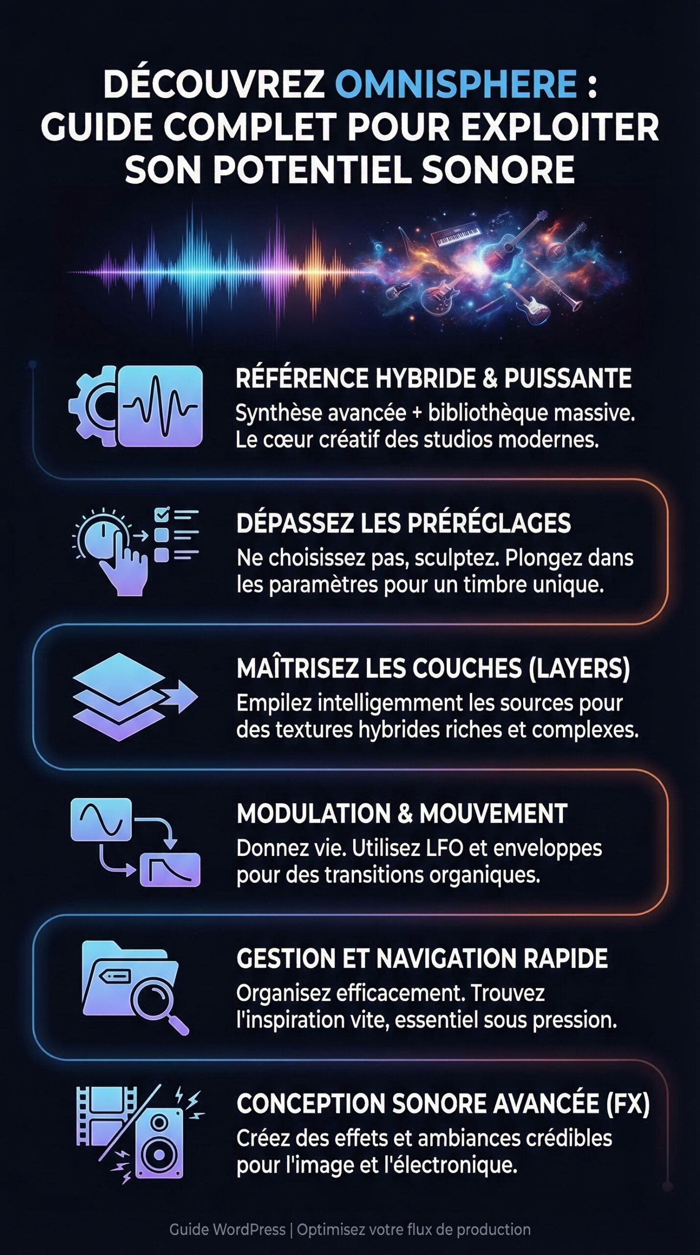 Infographie récapitulative : Découvrez omnisphere : guide complet pour exploiter son potentiel sonore