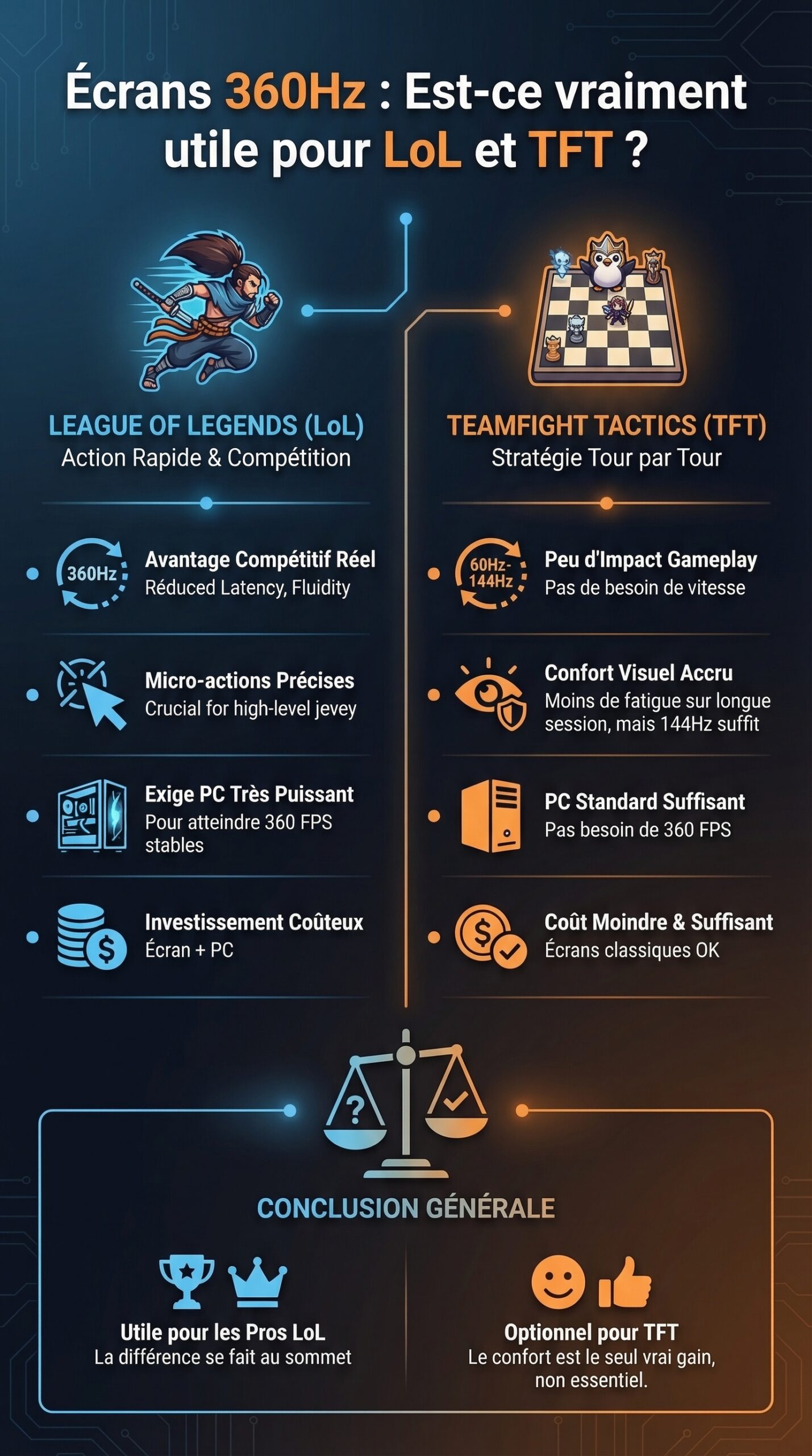 Infographie récapitulative : Écrans 360Hz : Est-ce vraiment utile pour League of Legends et TFT ?