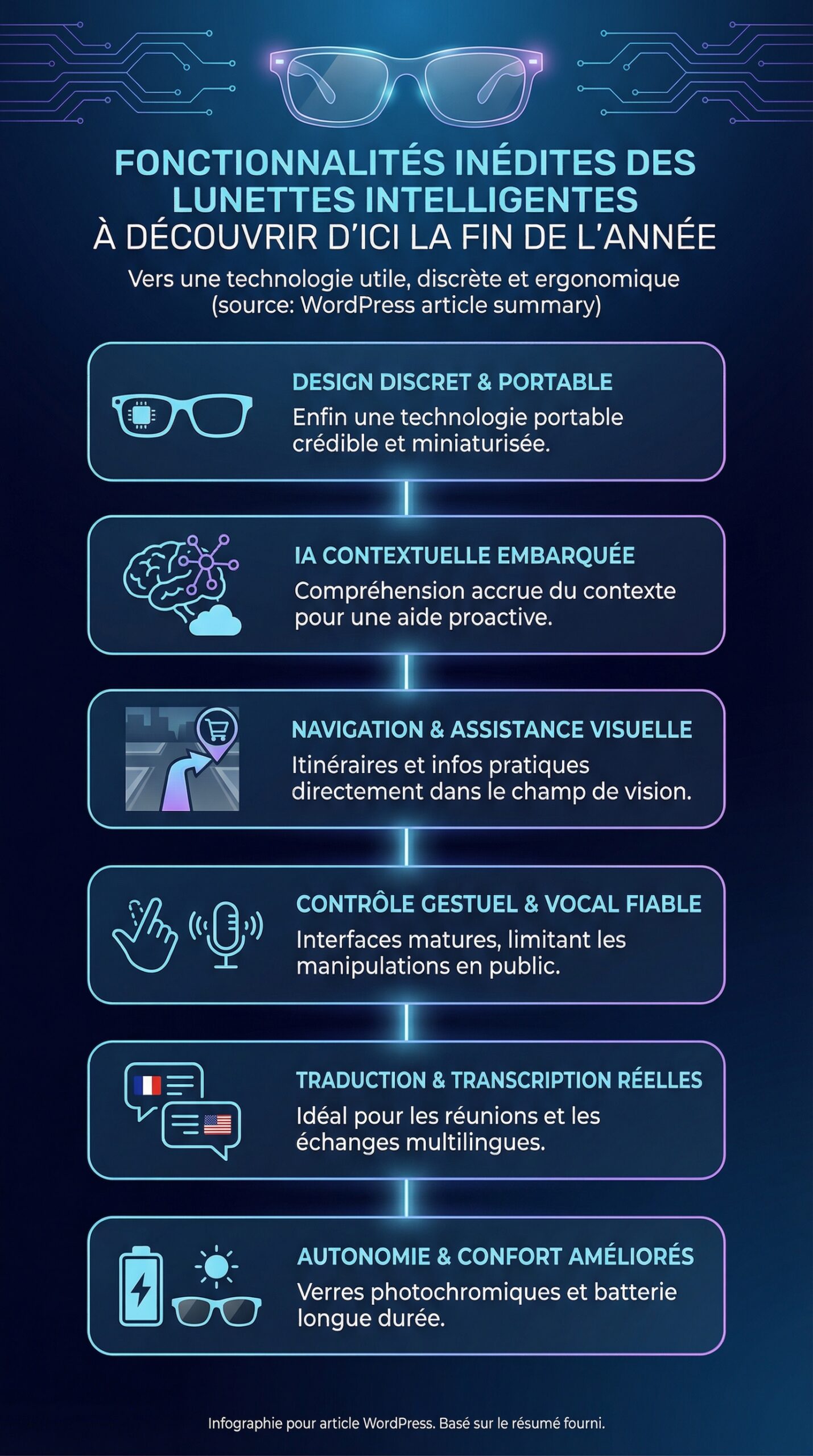 Infographie récapitulative : fonctionnalités inédites des lunettes intelligentes à découvrir d’ici la fin de l’année