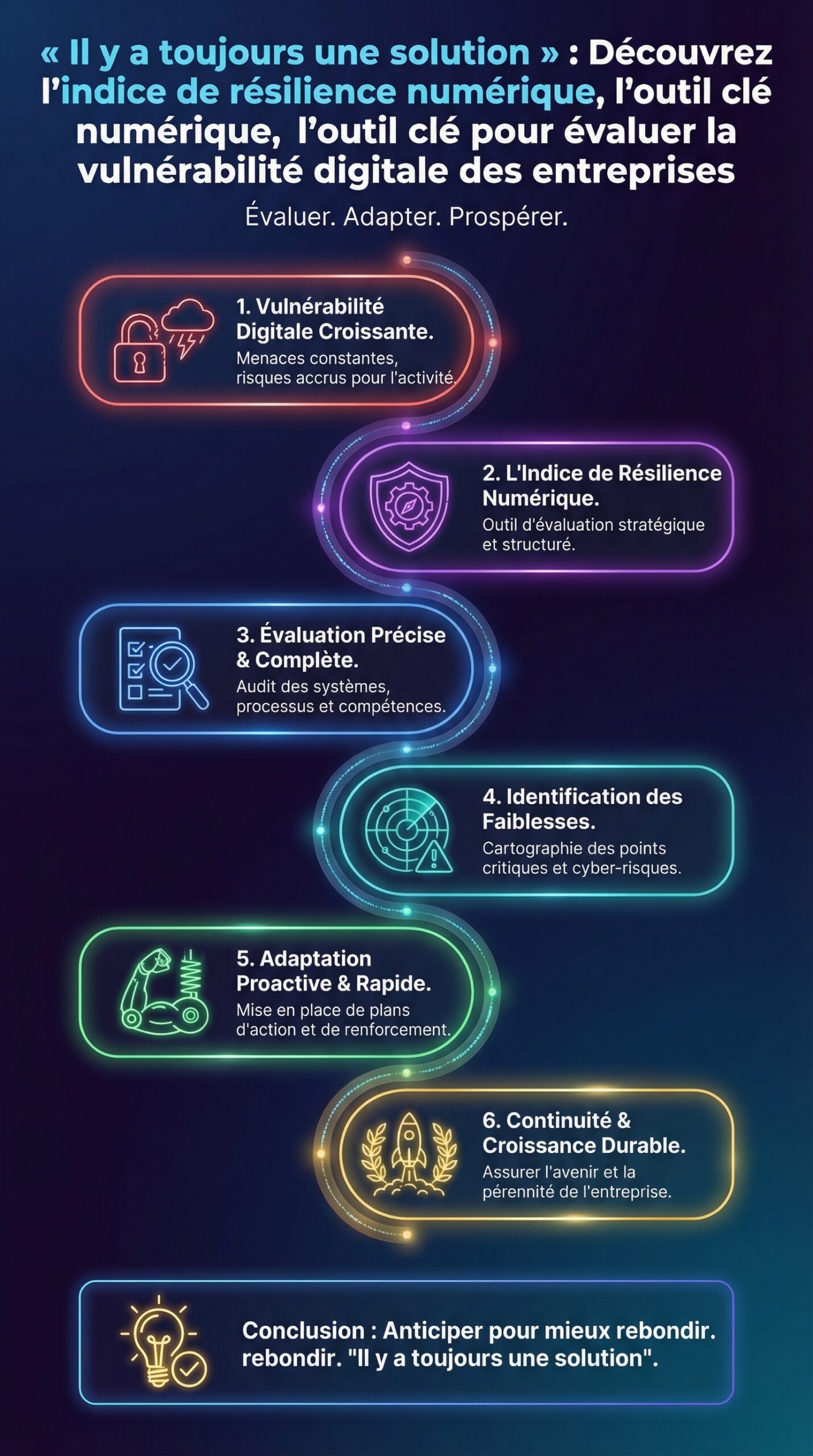 Infographie récapitulative : Il y a toujours une solution » : Découvrez l&rsquo;indice de résilience numérique, l&rsquo;outil clé pour évaluer la vulnérabilité digitale des entreprises