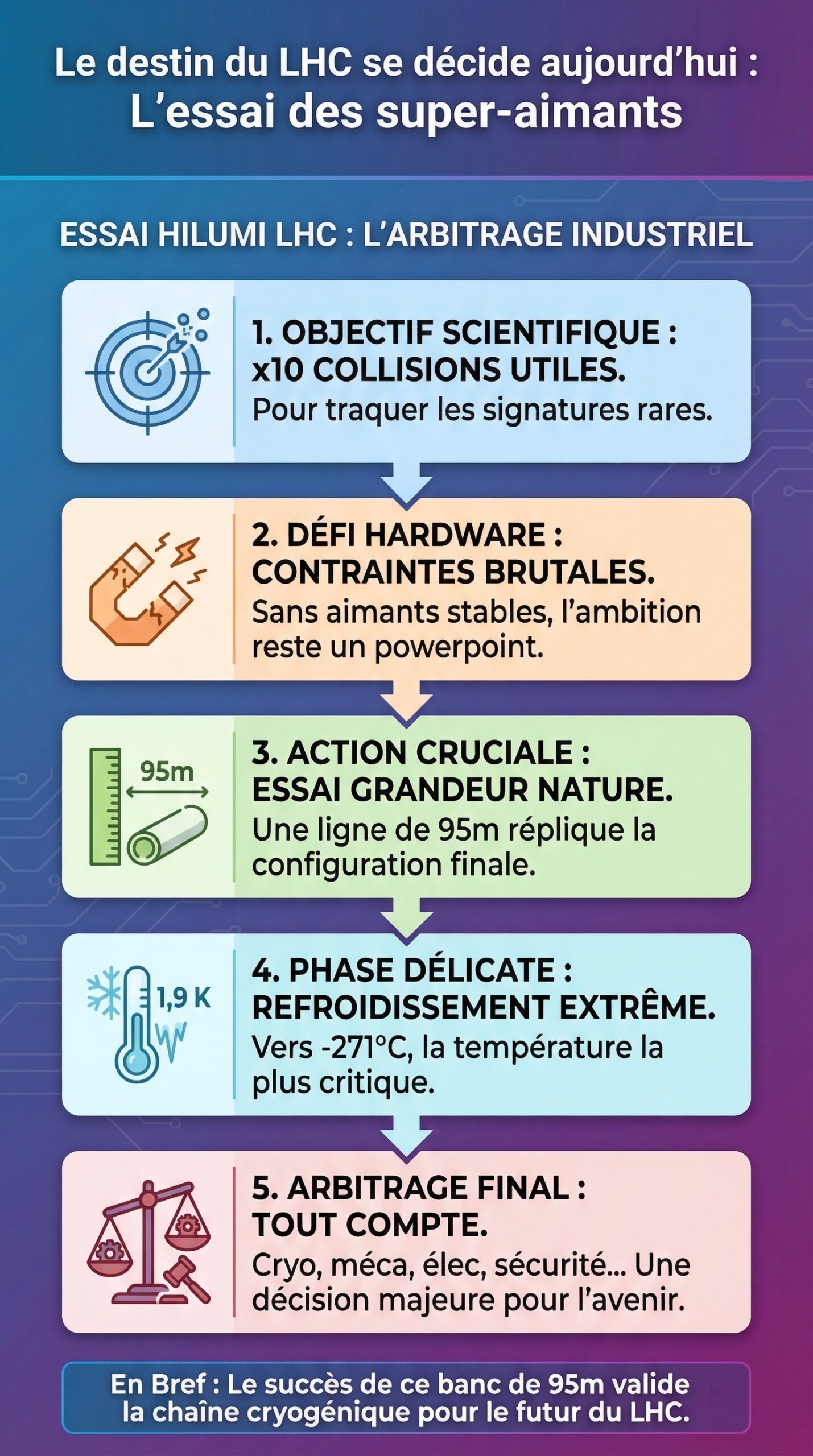 Infographie récapitulative : Le destin du LHC se décide aujourd&rsquo;hui grâce à l&rsquo;essai des super-aimants innovants !