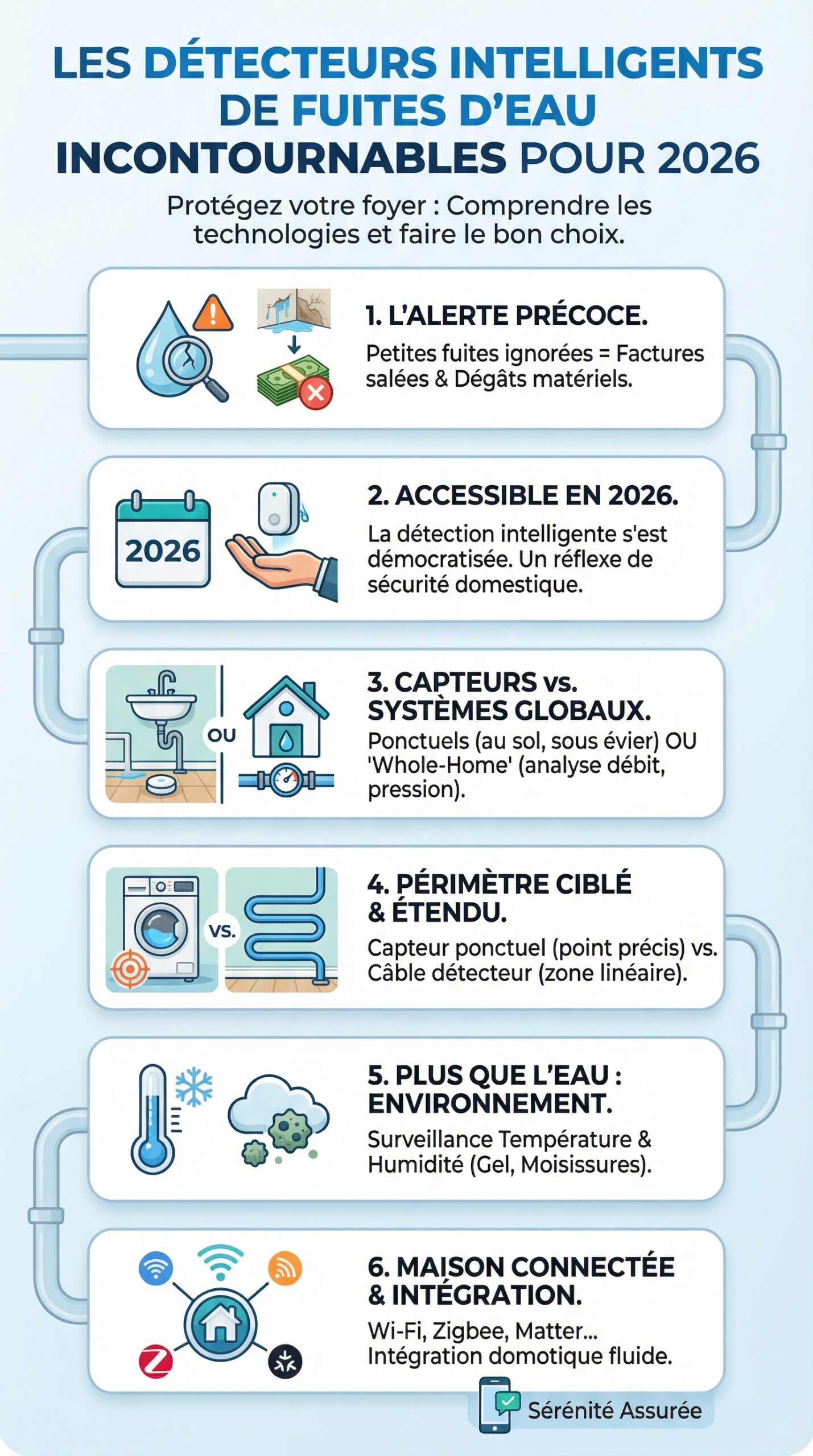 Infographie récapitulative : Les Détecteurs Intelligents de Fuites d&rsquo;Eau incontournables pour 2026