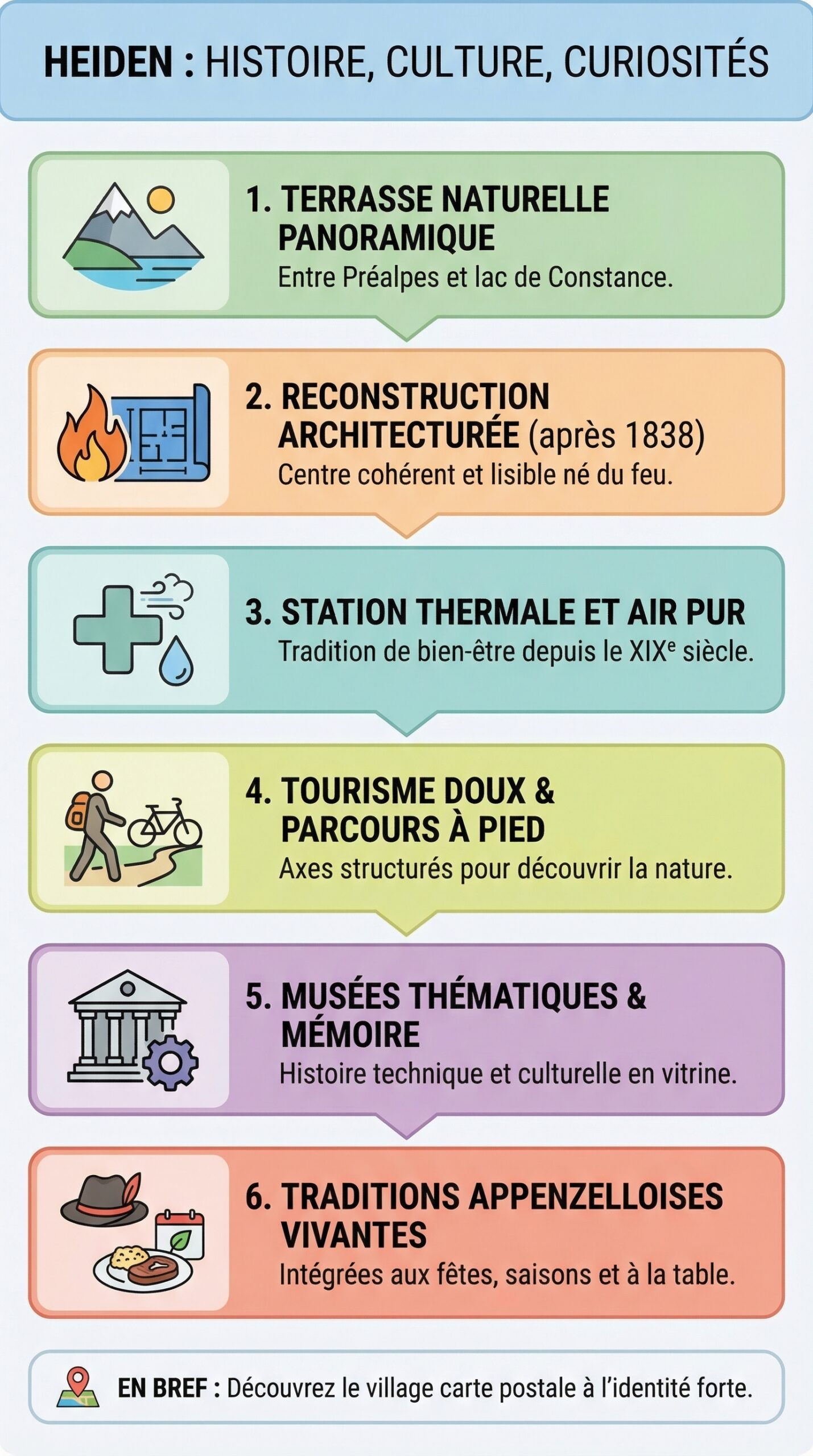 Infographie récapitulative : Tout savoir sur Heiden : histoire, culture et curiosités