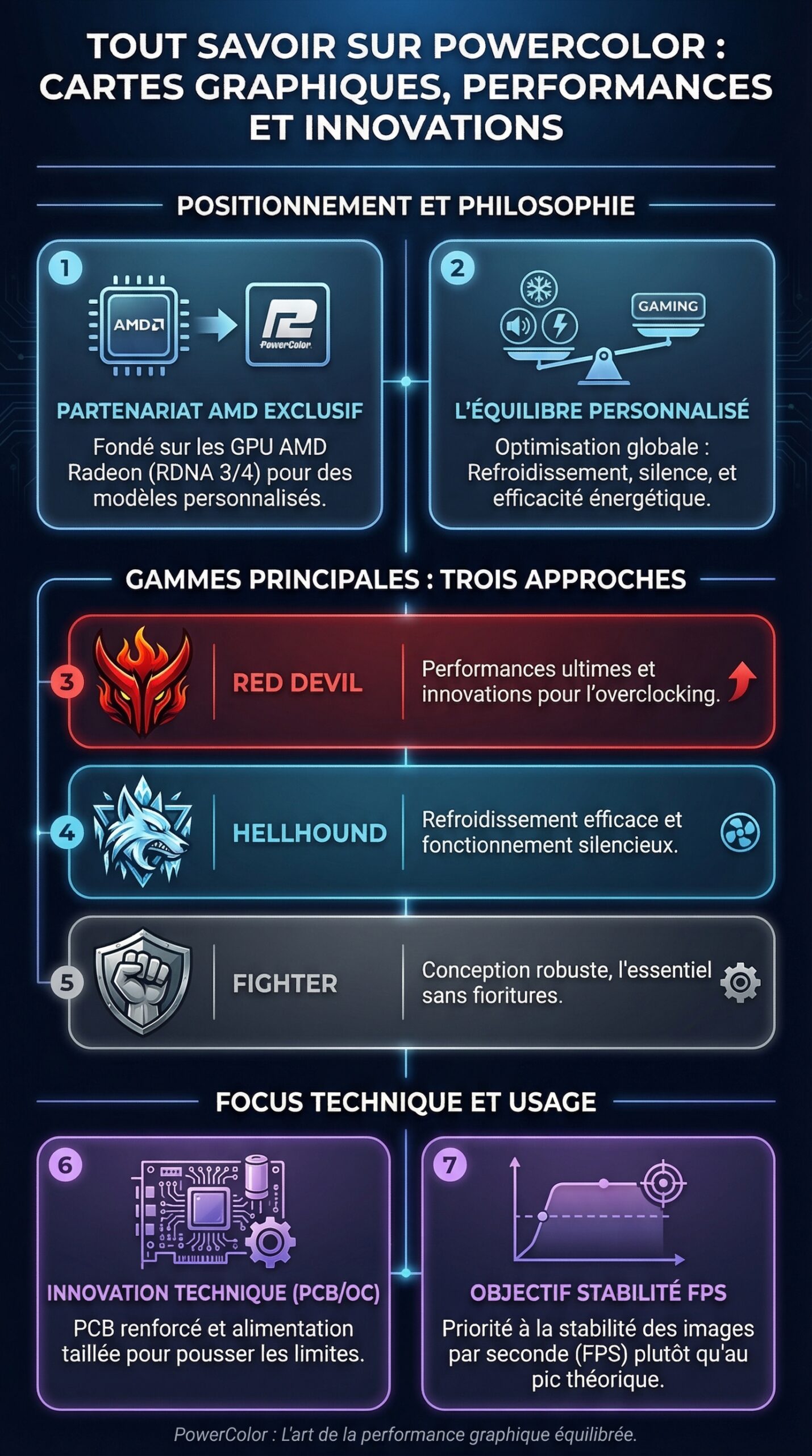 Infographie récapitulative : Tout savoir sur powercolor : cartes graphiques, performances et innovations