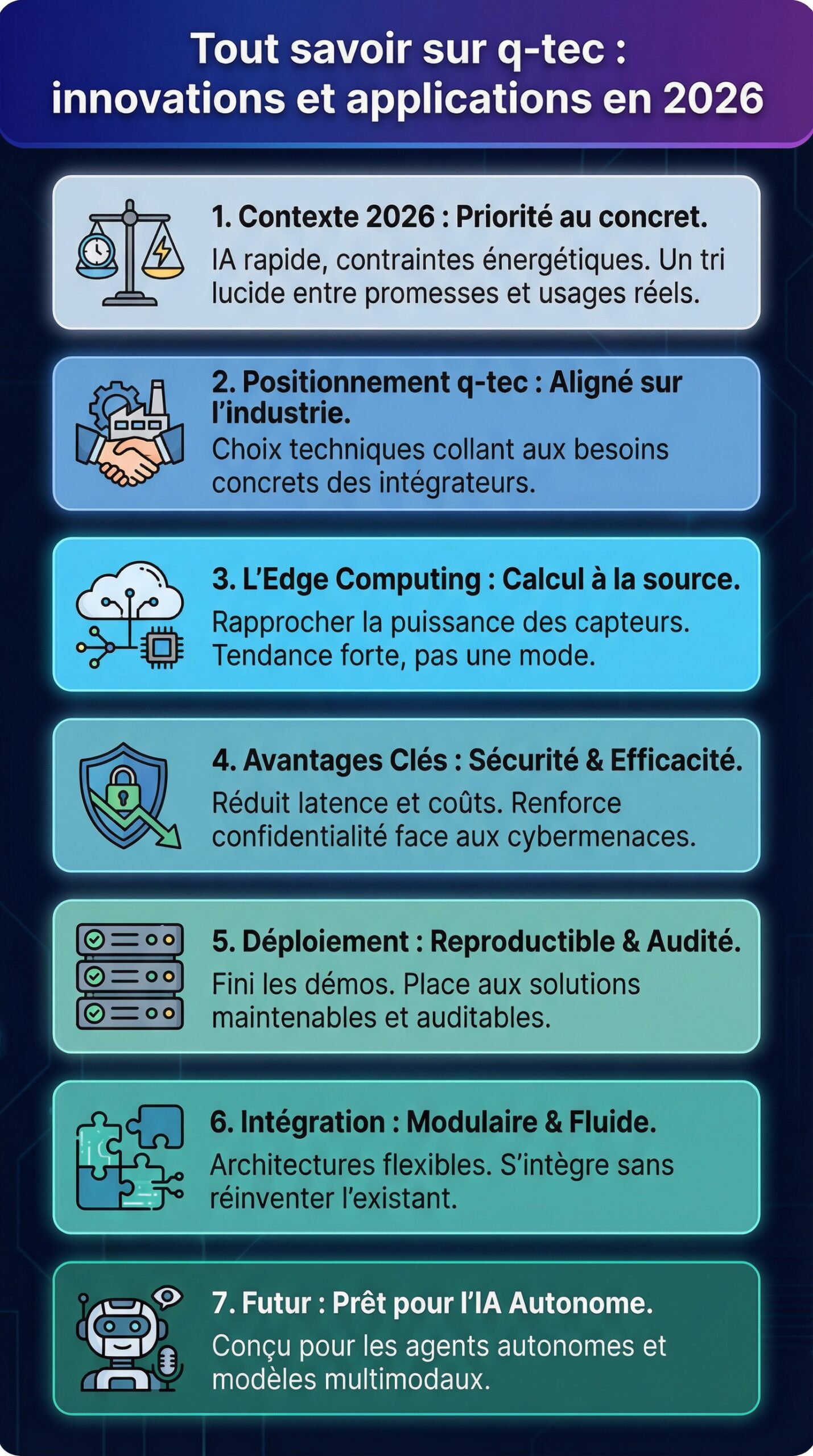 Infographie récapitulative : Tout savoir sur q-tec : innovations et applications en 2026