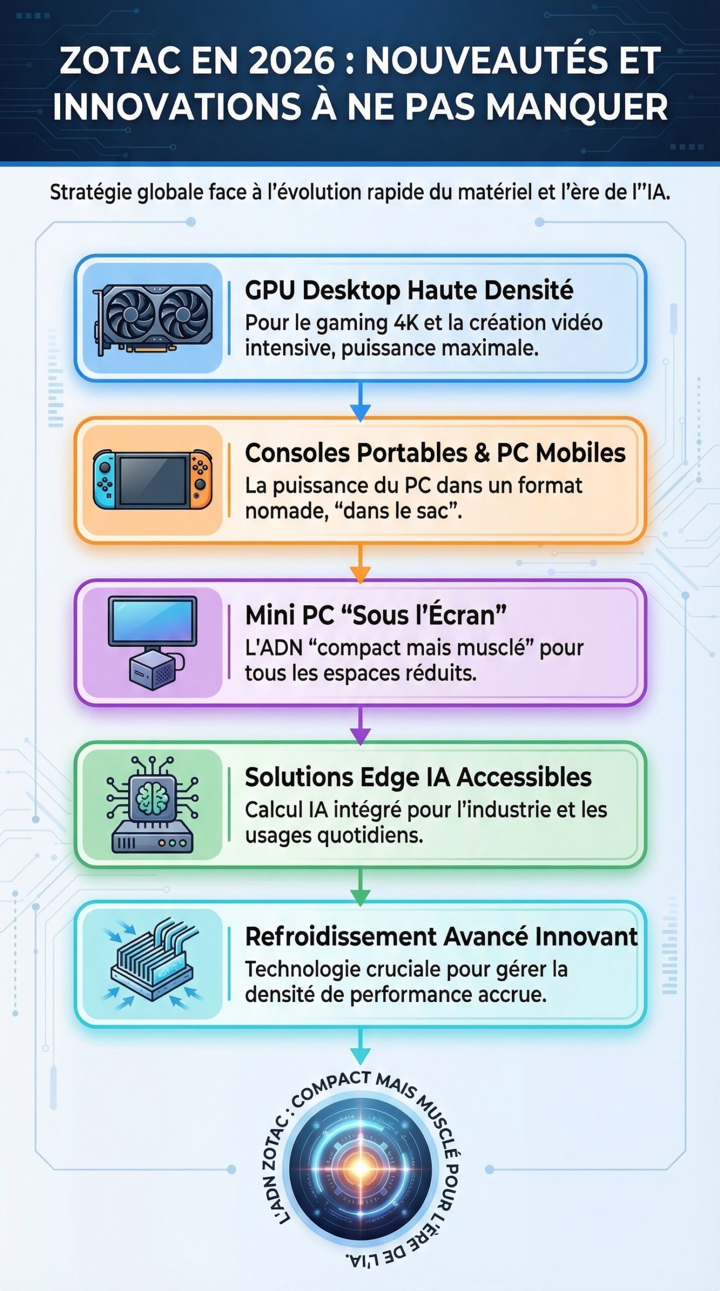 Infographie récapitulative : Zotac en 2026 : les nouveautés et innovations à ne pas manquer