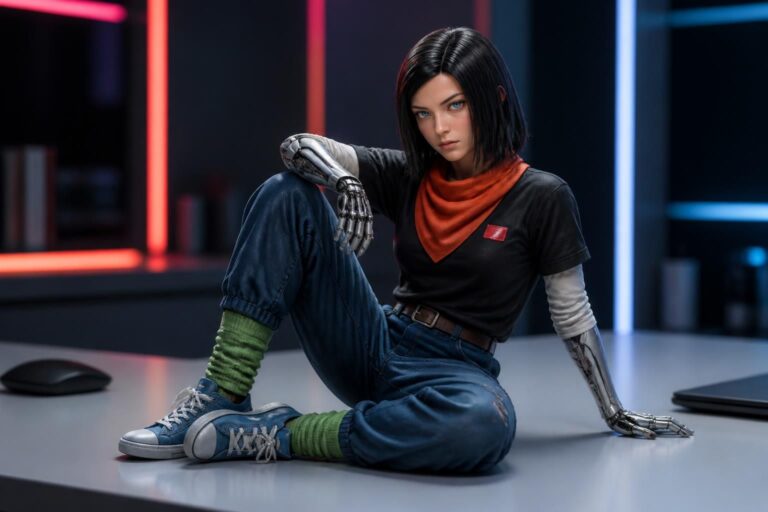 découvrez le portrait d'android 17, le guerrier cybernétique emblématique de l'univers dragon ball, alliant puissance et mystère.